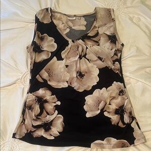 New York & Company Black and Cream Floral Tank Top